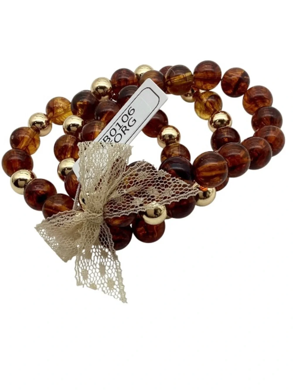 Polished Agenda Tortoiseshell & Gold Tone Beaded Stretch Bracelet Set (NWT)